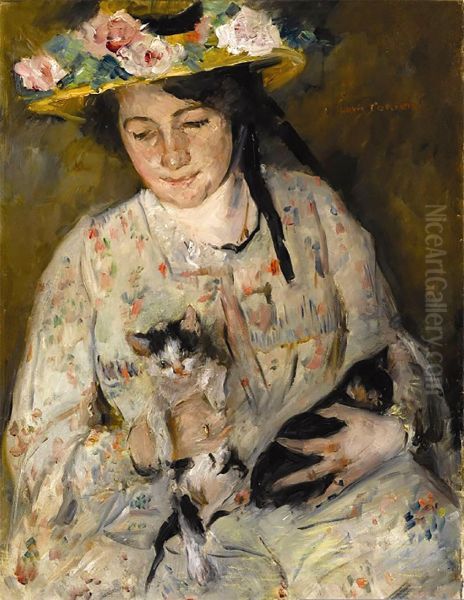 Young woman with cats Oil Painting by Lovis Corinth