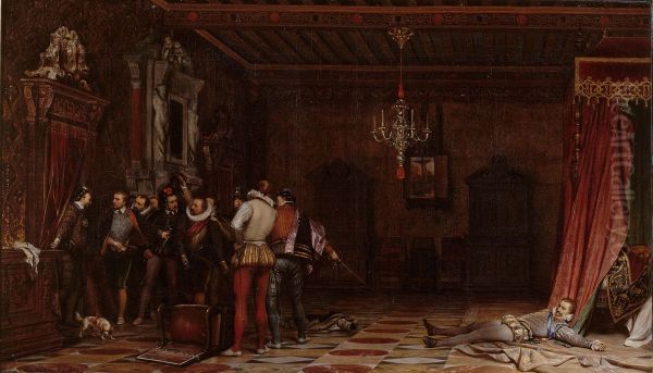 L'assassinat du duc de Guise au chateau de Blois en 1588 Oil Painting by Paul Delaroche