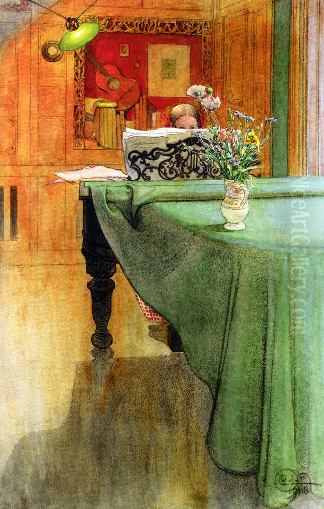 Brita Vid Pianot Oil Painting by Carl Larsson
