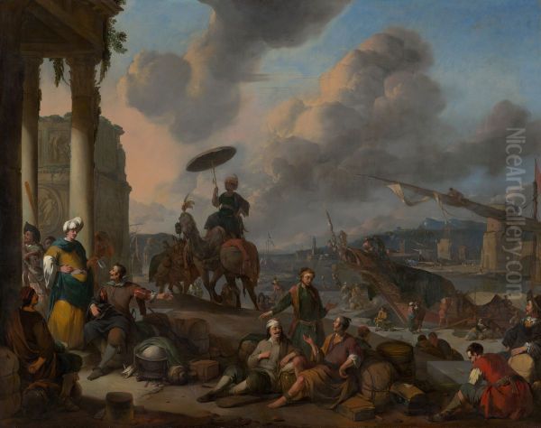 Harbour on the Mediterranean Oil Painting by Johannes Lingelbach
