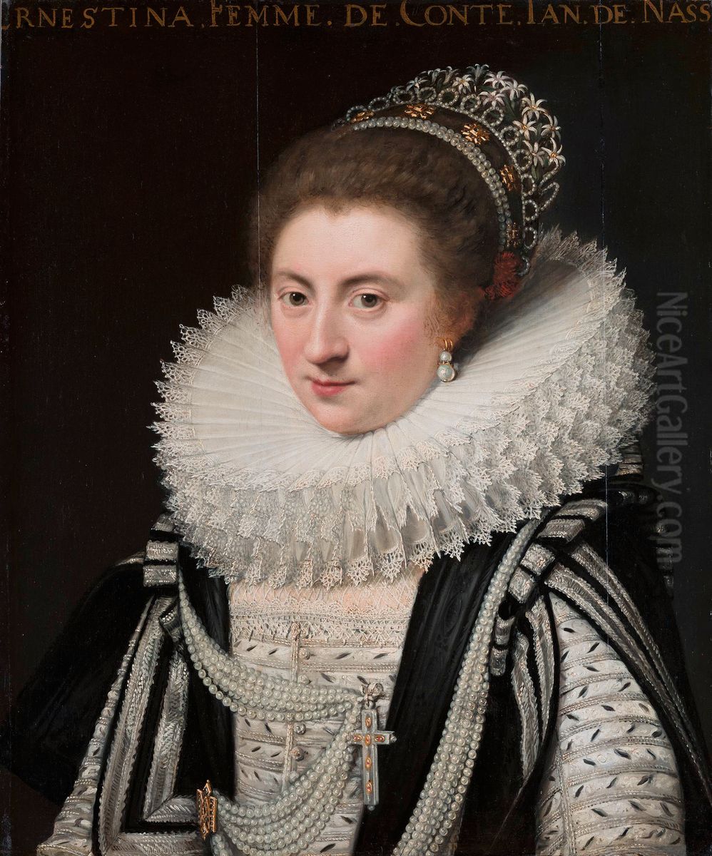 Portrait of Ernestine Yolande (1594-1663), Princess of Ligne Oil Painting by Jan Van Ravesteyn