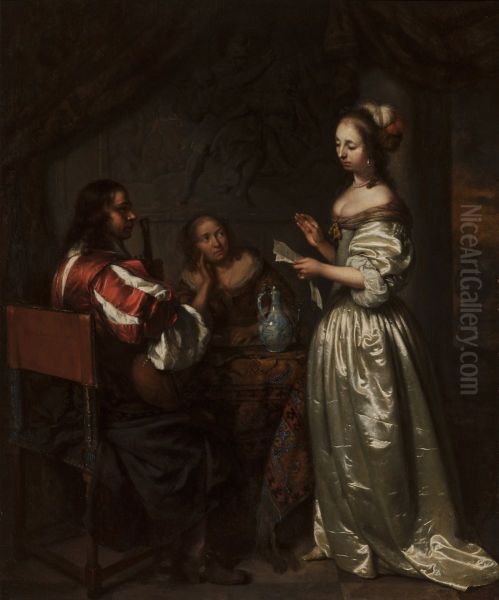 Musicerend gezelschap Oil Painting by Caspar Netscher