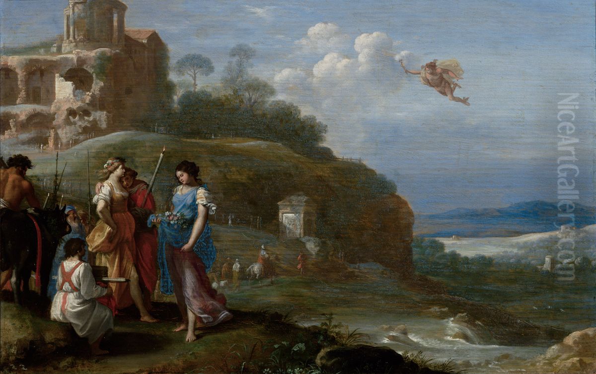 Mercury and Herse Oil Painting by Cornelius van Poelenburgh
