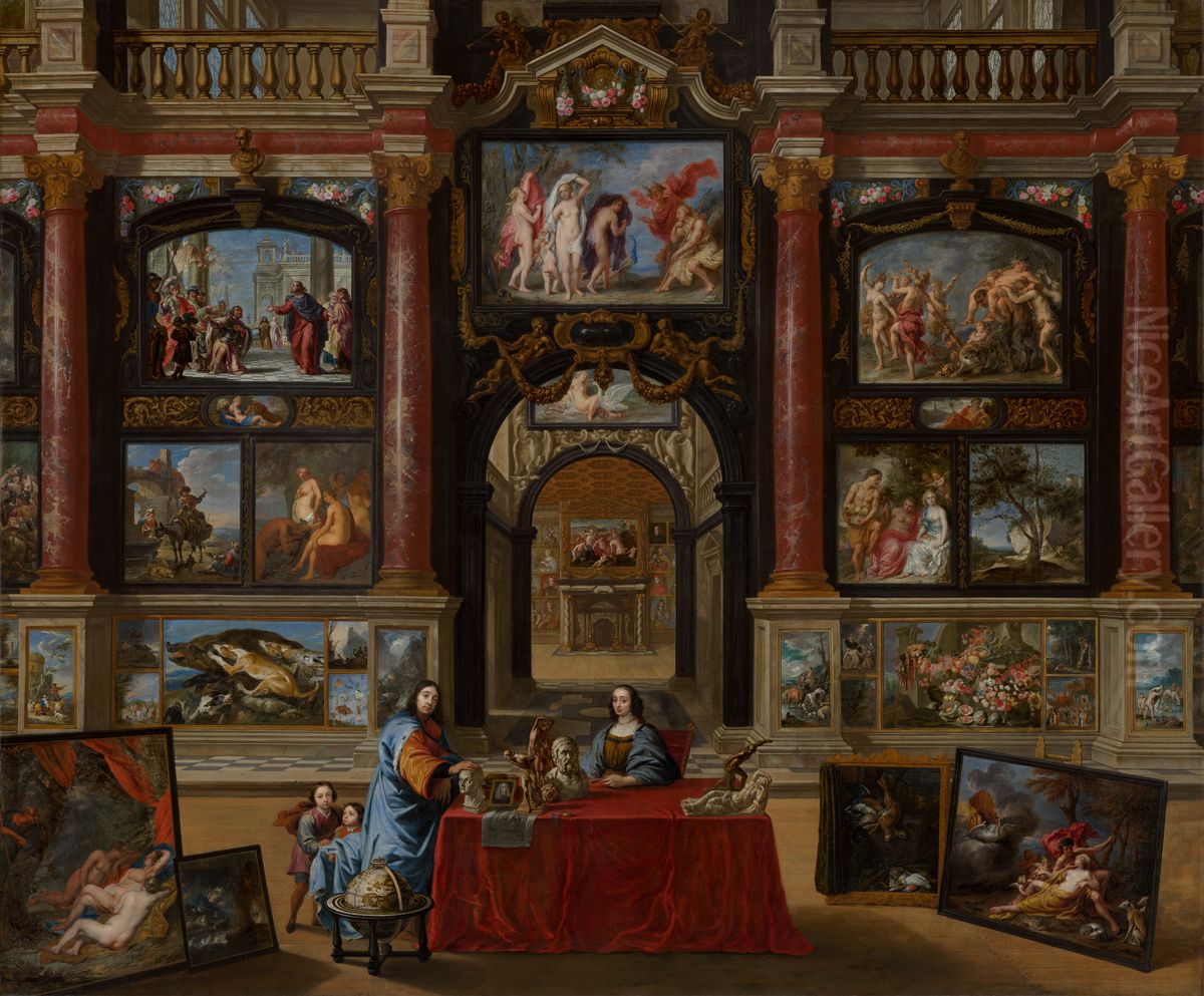Interior with Figures in a Picture Gallery Oil Painting by Gonzales Coques