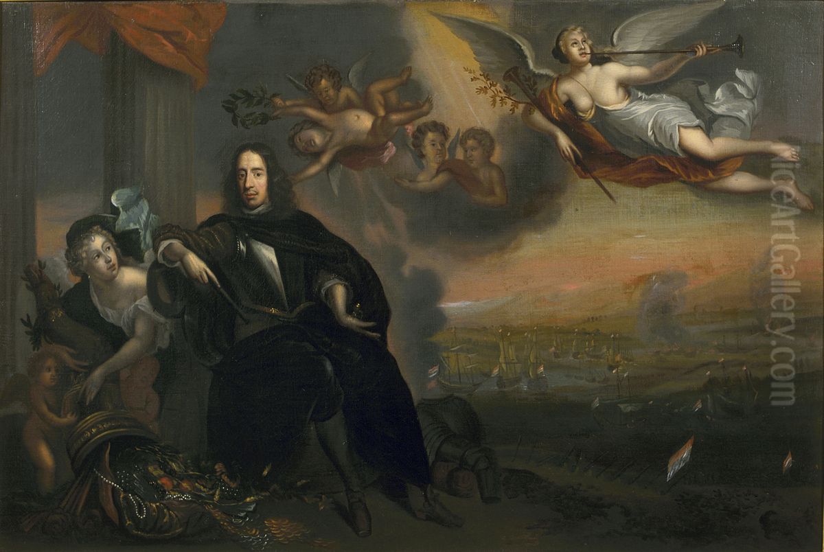 Allegory of Cornelis de Witt (1623-1672) as Instigator of the Victory at Chatham in 1667 Oil Painting by Jan de Baen