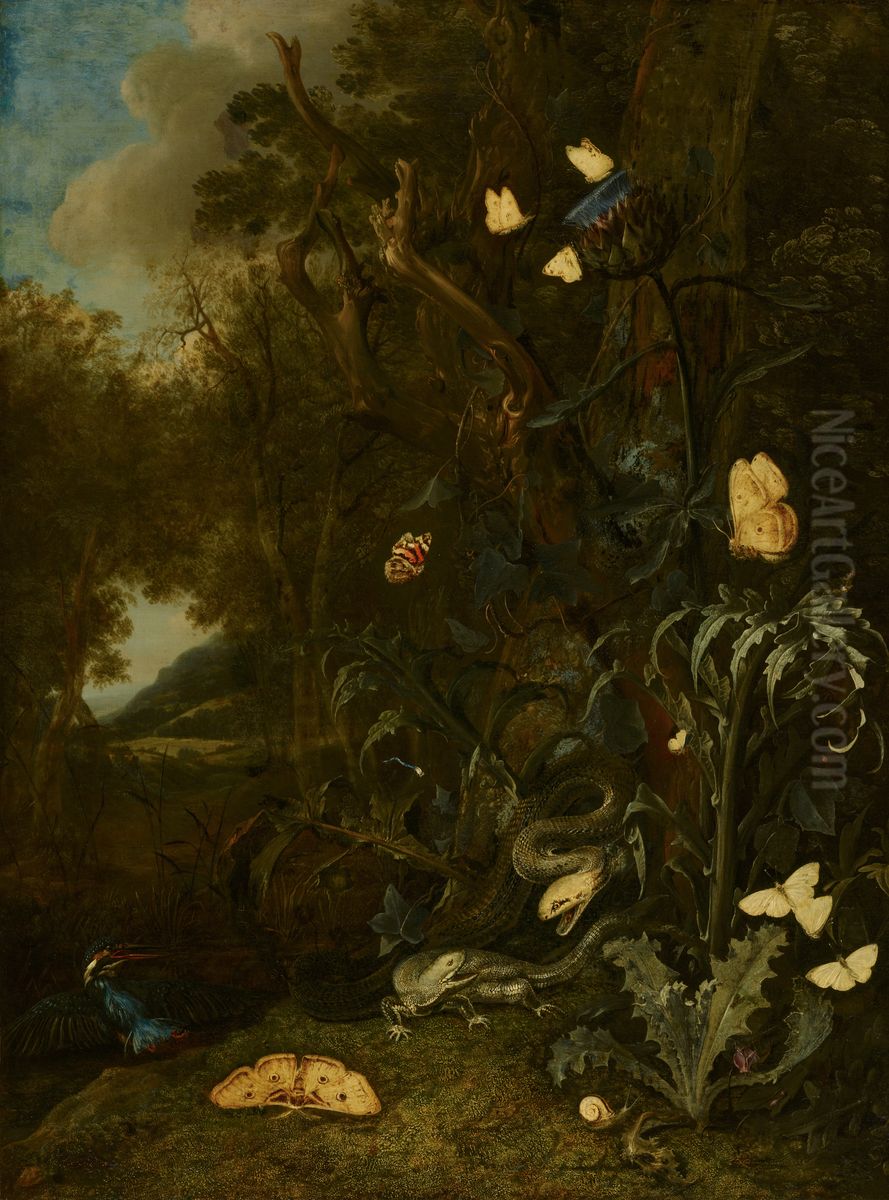 Plants and Insects Oil Painting by Otto Marseus van Schrieck
