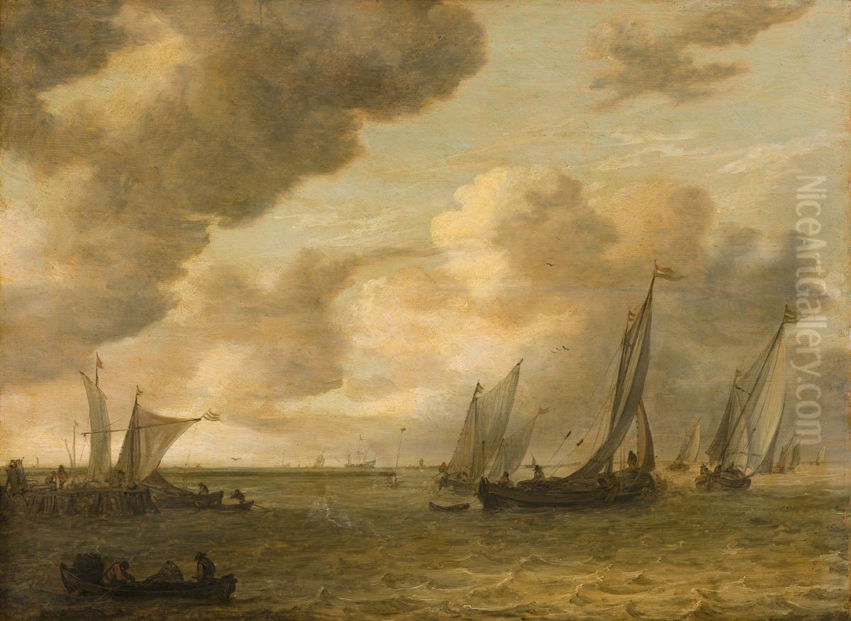 Estuary with Sailing Boats Oil Painting by Jan van Goyen