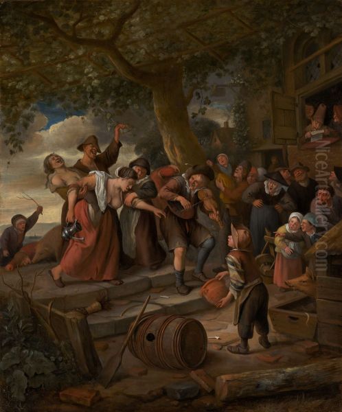 'A Pig Belongs in the Sty' Oil Painting by Jan Steen