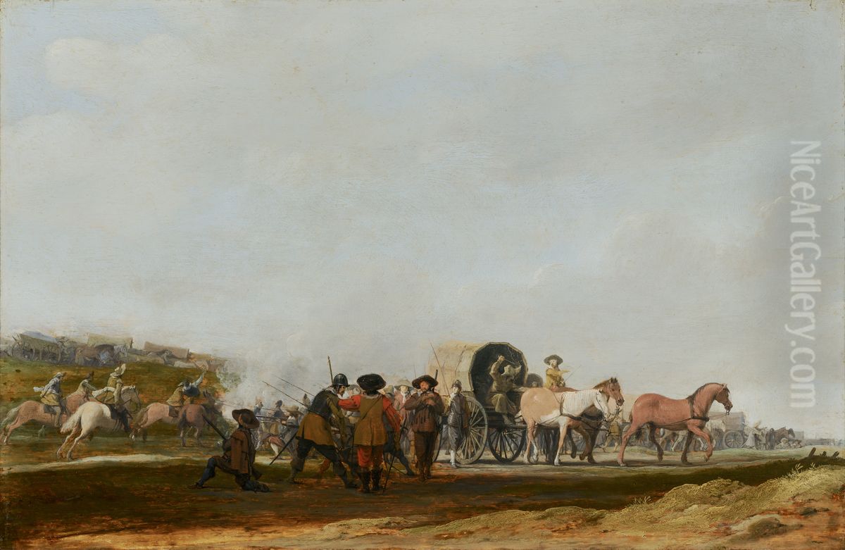 Ambushing an Army Convoy Oil Painting by Pieter Post