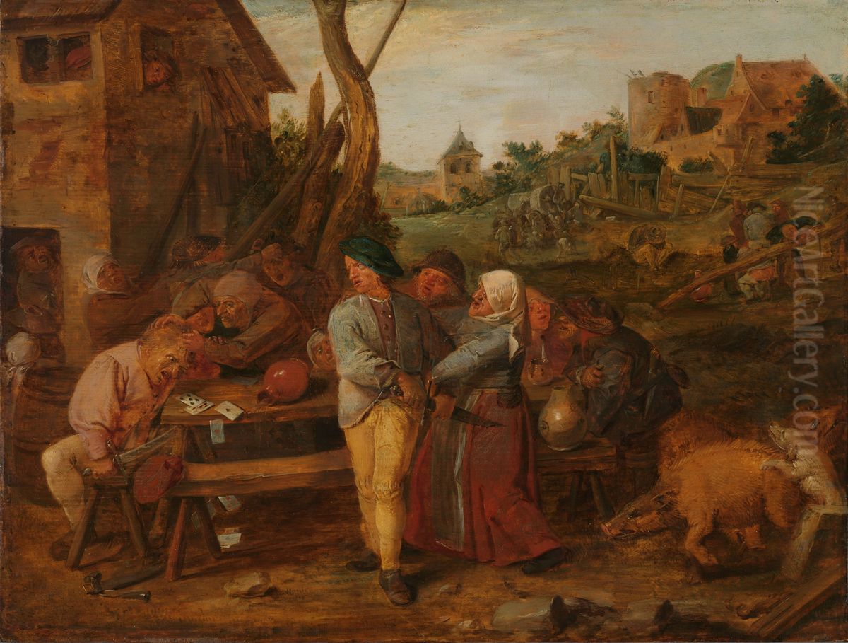 Peasant Brawl Oil Painting by Adriaen Brouwer