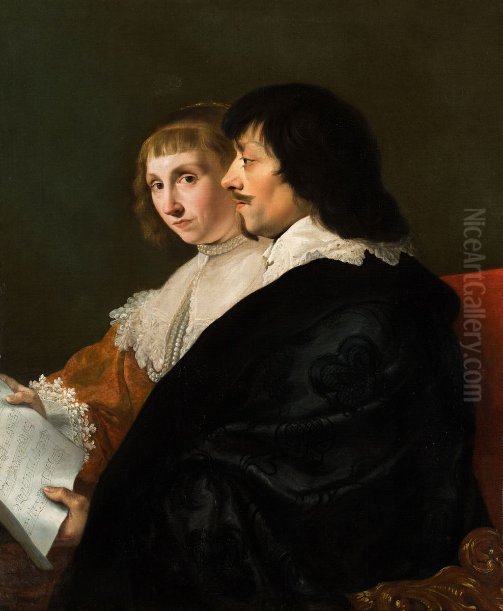 Double Portrait of Constantijn Huygens (1596-1687) and Suzanna van Baerle (1599-1637) Oil Painting by Jacob van Campen