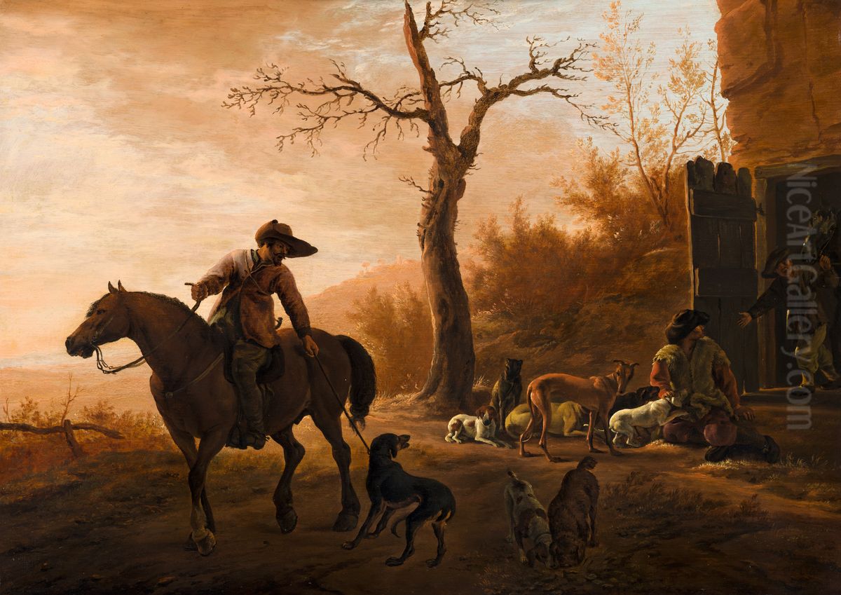 Landscape with Hunters Oil Painting by Pieter van Laer