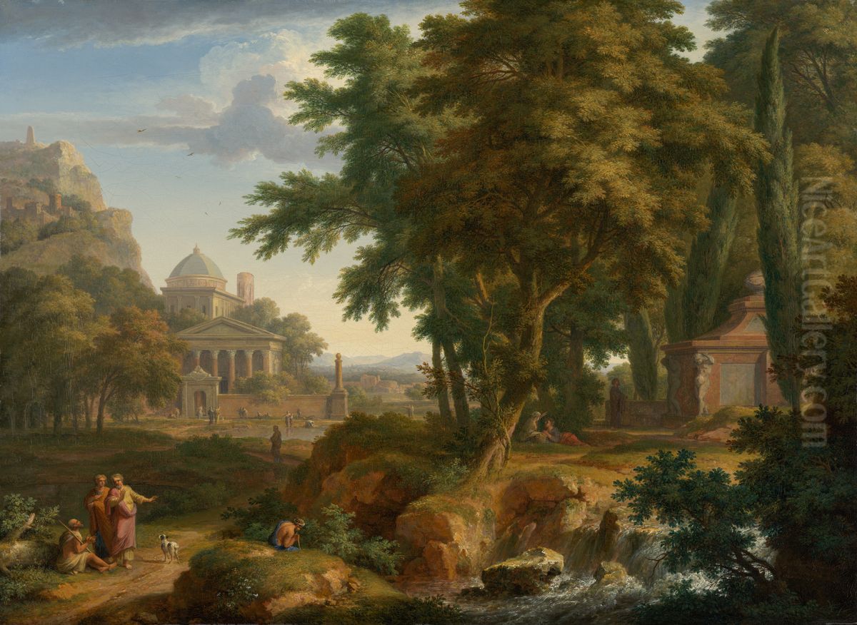 Arcadian Landscape with Saints Peter and John Healing the Lame Man Oil Painting by Jan Van Huysum