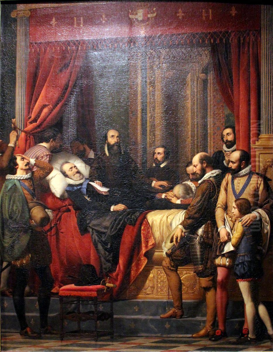 Henri IV mourant rapporte au Louvre. Oil Painting by Alexandre-Jean-Baptiste Hesse