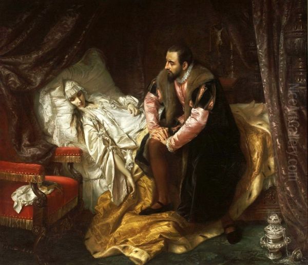 Death of Barbara Radziwill Oil Painting by Jozef Simmler