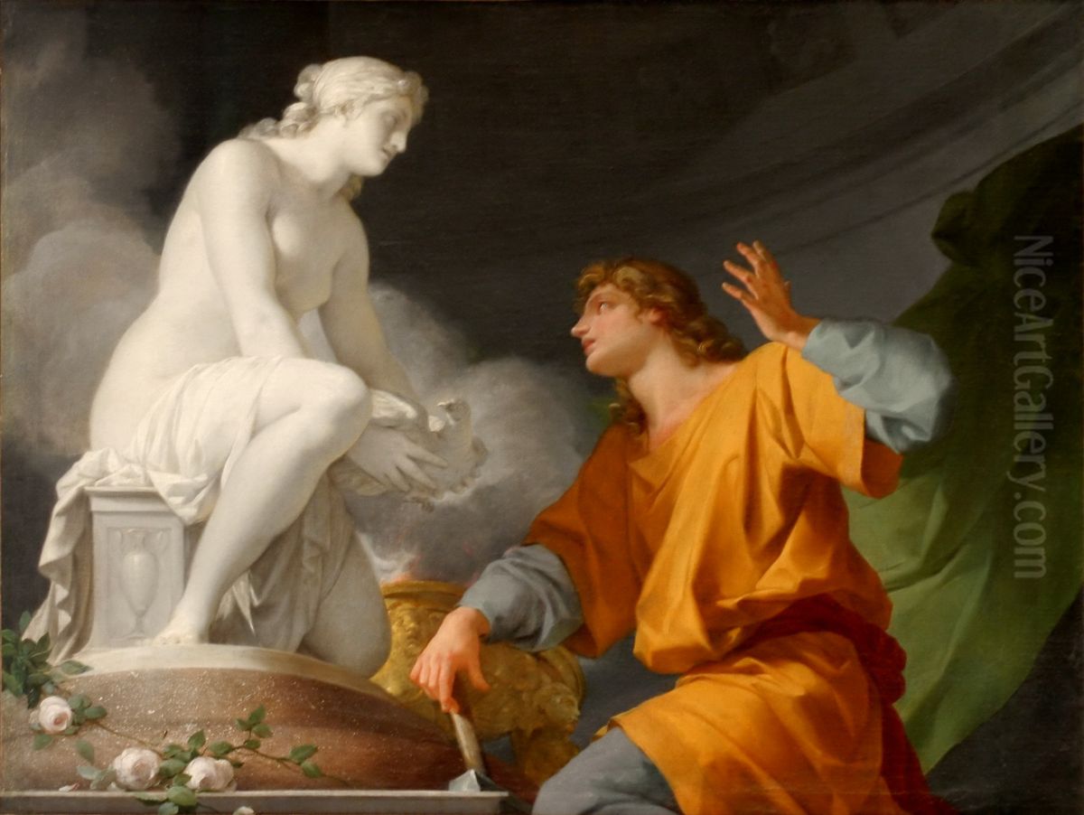 Pygmalion priant Venus d'animer sa statue Oil Painting by Jean-Baptiste Regnault