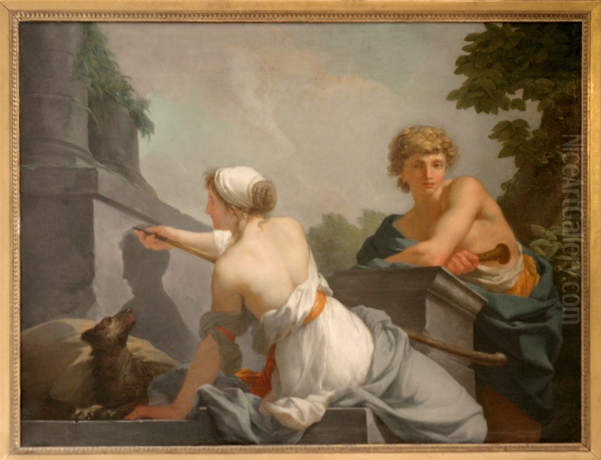 The Origin of Painting Oil Painting by Jean-Baptiste Regnault
