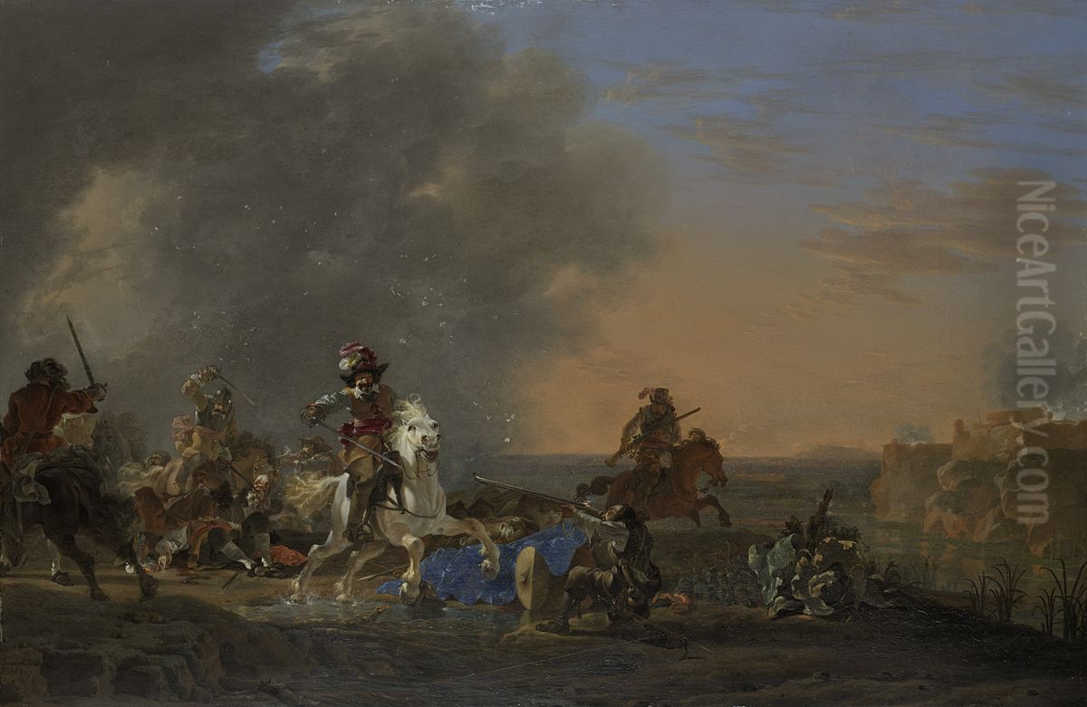 Cavalry Attack at Sunset Oil Painting by Jan Asselijn