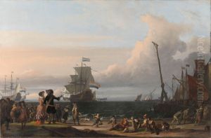 Dutch Ships in the Roads of Texel; in the middle the 'Gouden Leeuw',  the Flagship of Cornelis Tromp
