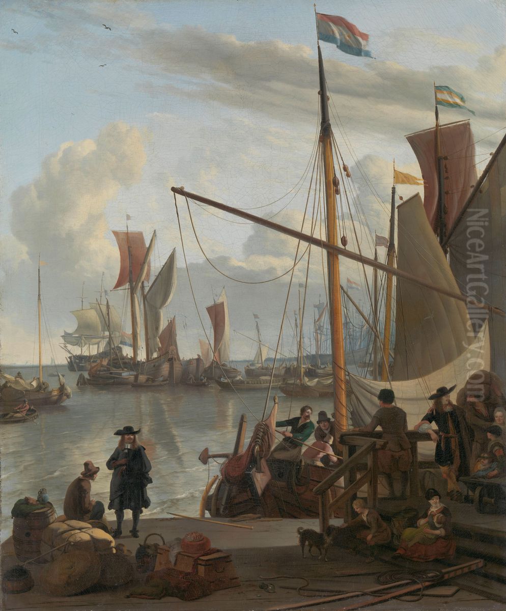 The Y at Amsterdam, seen from the Mosselsteiger (mussel pier) Oil Painting by Ludolf Bakhuizen