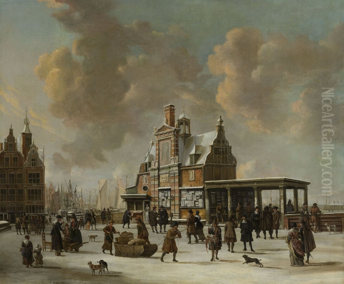 The Paalhuis and the Nieuwe Brug, Amsterdam, in the Winter Oil Painting by Jan Abrahamsz Beerstraaten