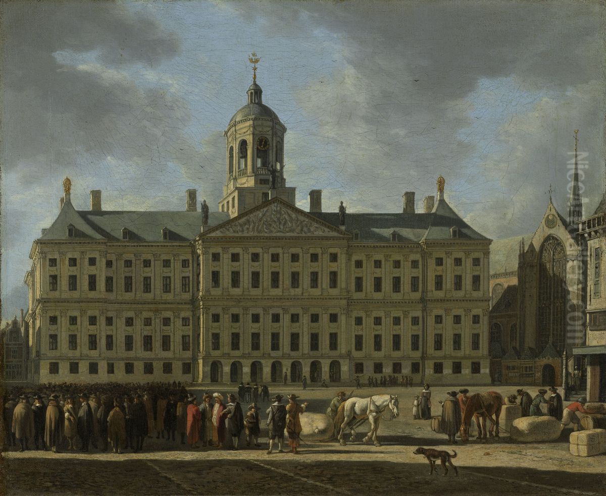 The Town Hall on Dam Square, Amsterdam Oil Painting by Gerrit Adriaenszoon Berckheyde