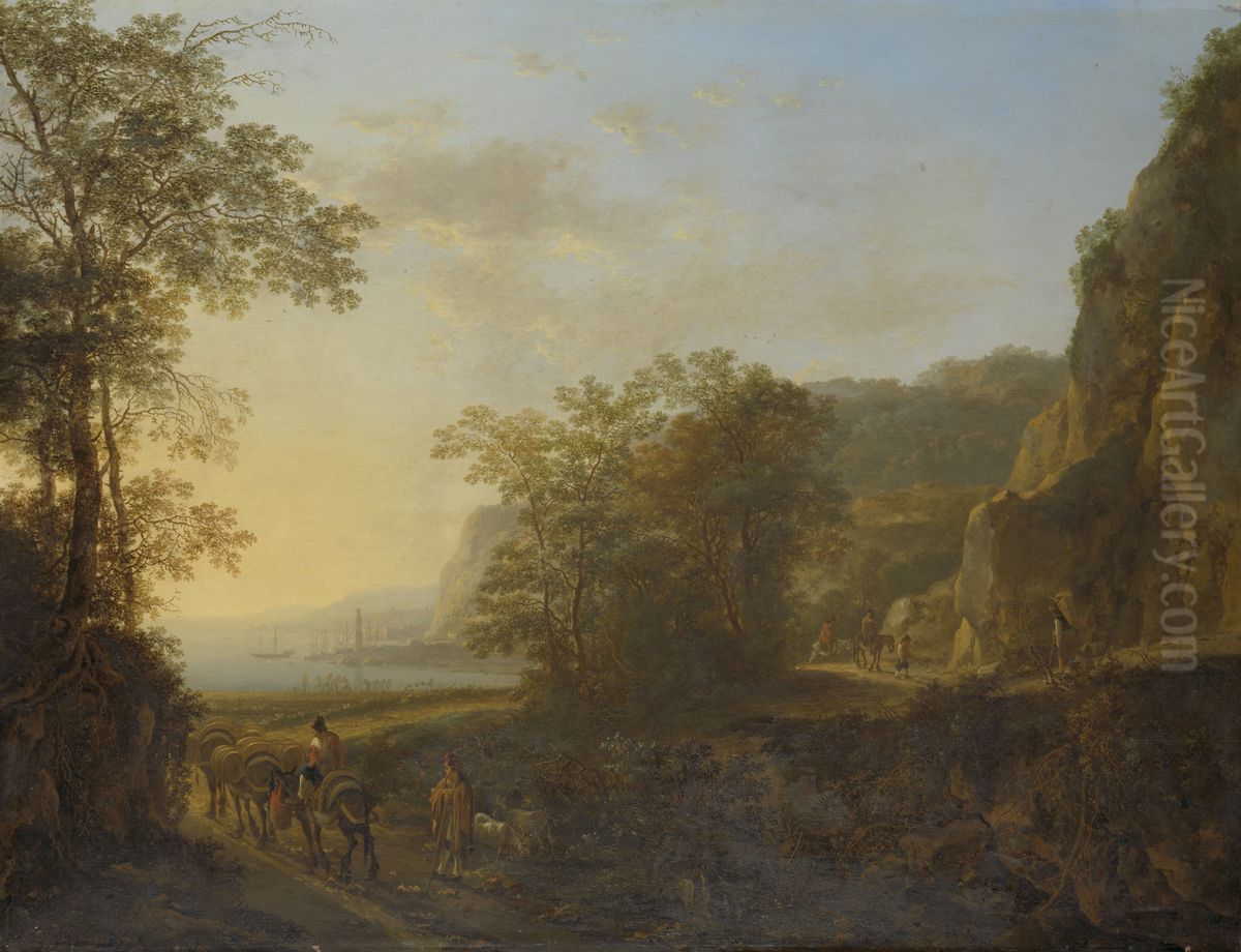 Italian Landscape with a View of a Harbor Oil Painting by Jan Both