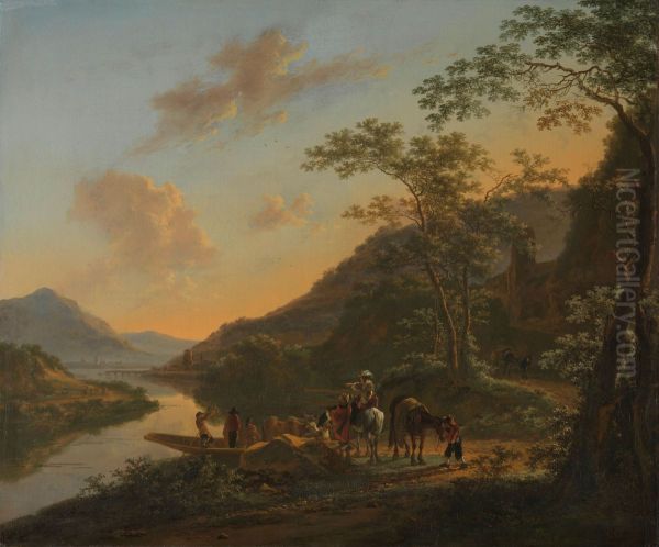 Italian Landscape with Ferry Oil Painting by Jan Both