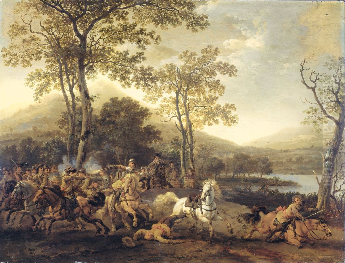 Cavalry battle Oil Painting by Abraham Van Calraet