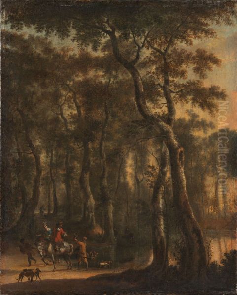 Hunters in the Woods Oil Painting by Jan Hackaert
