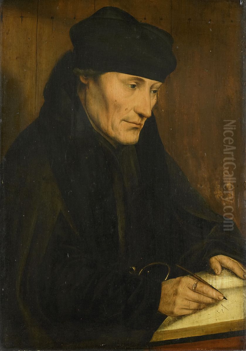 Portret van Desiderius Erasmus (1469?-1536) Oil Painting by Quinten Metsys