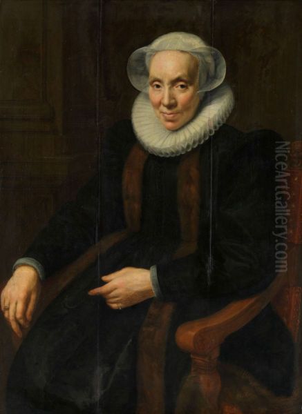 Portrait of Maria van Utrecht (c. 1552/53-1629) Oil Painting by Paulus Moreelse