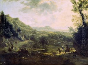 Italiaans landschap met burcht op rotsen