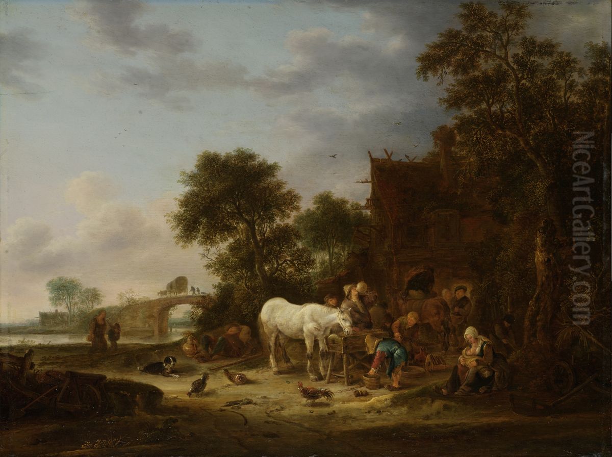 Boerenherberg met paard aan de trog Oil Painting by Isaac Van Ostade