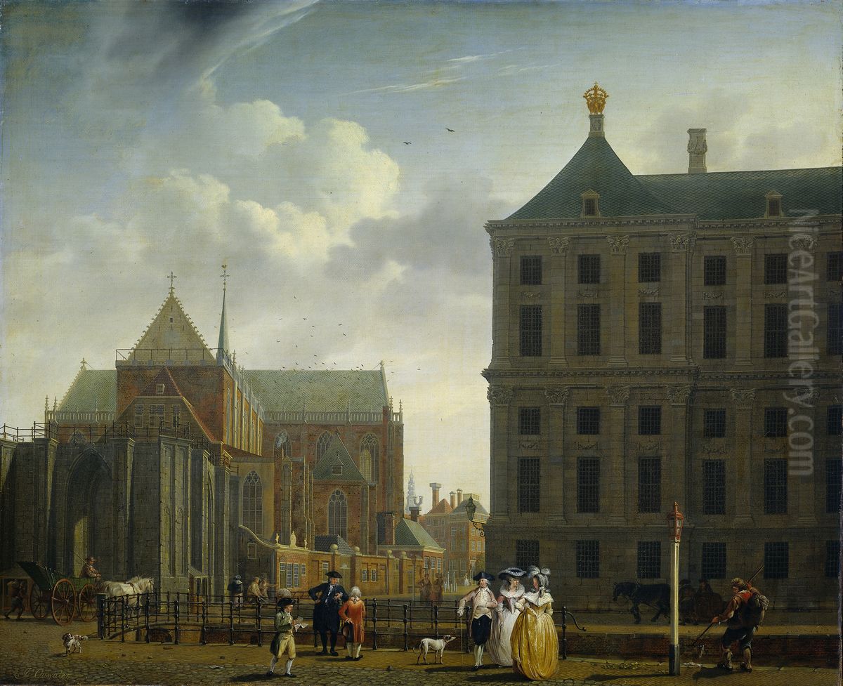 De Nieuwe Kerk en het stadhuis op de Dam in Amsterdam Oil Painting by Isaac Ouwater