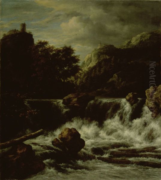 Mountainous Landscape with Waterfall Oil Painting by Jacob Van Ruisdael