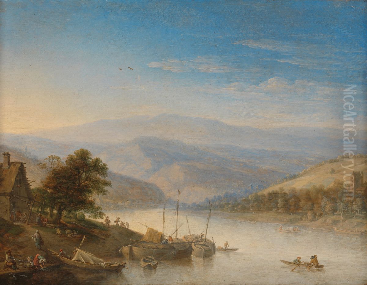 Gezicht op de Rijn bij Andernach Oil Painting by Herman Saftleven