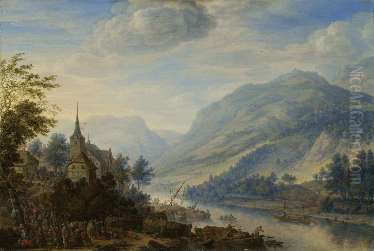 Gezicht op de Rijn bij Reineck Oil Painting by Herman Saftleven