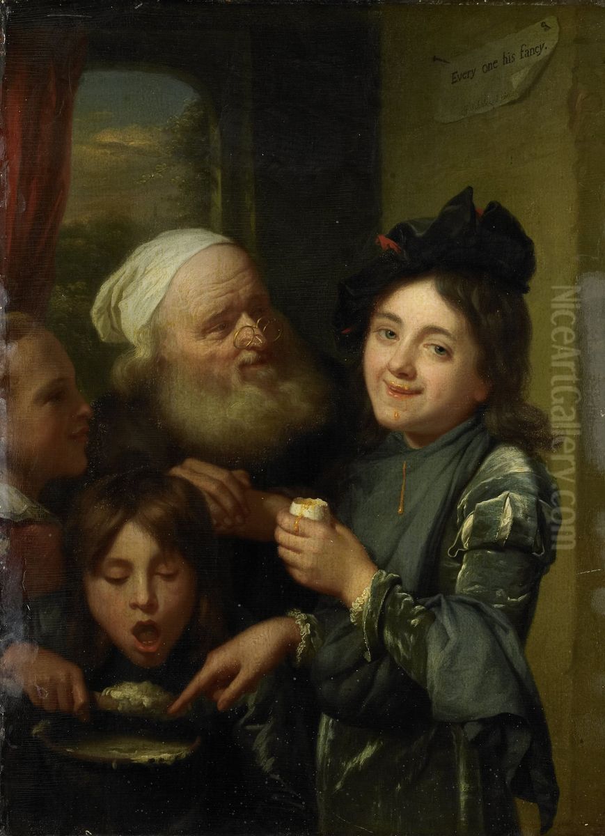 'Every one his fancy' Oil Painting by Godfried Schalcken