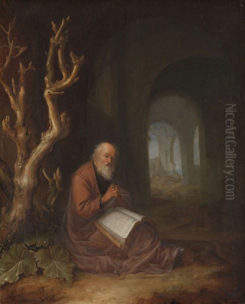 Een biddende kluizenaar in een ruine Oil Painting by Jan Adriaensz van Staveren