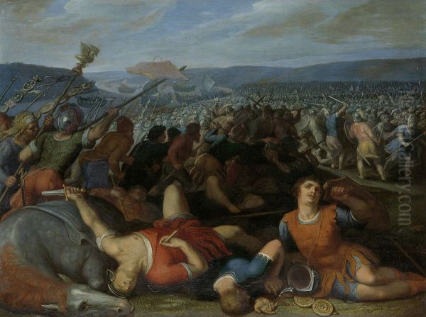 De Bataven verslaan de Romeinen bij de Rijn Oil Painting by Otto van Veen