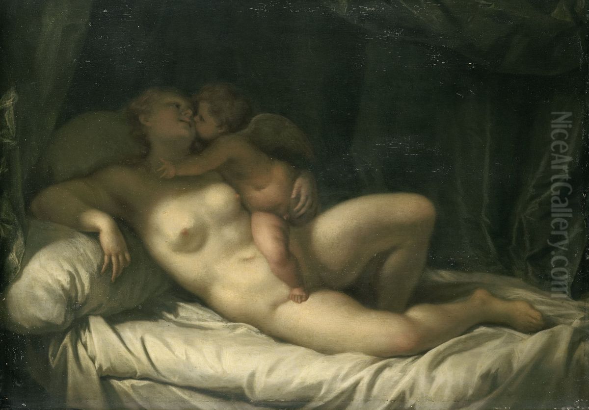 Amor Kissing Venus Oil Painting by Adriaen Van Der Werff