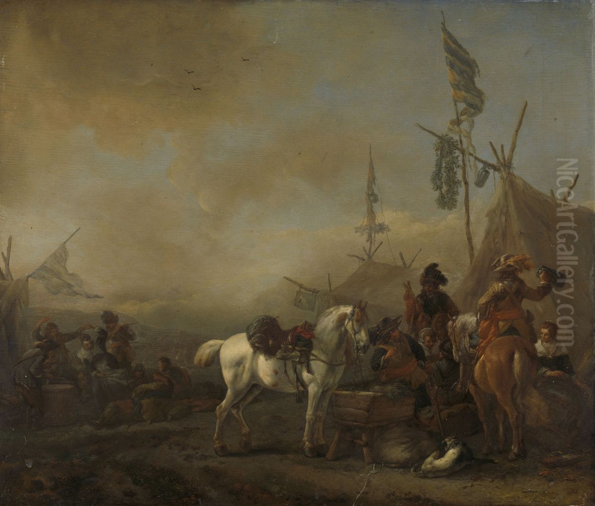 Een legerkamp Oil Painting by Philips Wouwerman