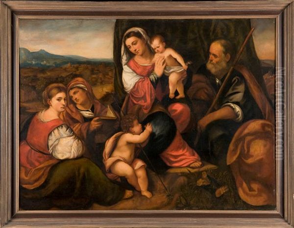 De heilige familie Oil Painting by Palma Vecchio