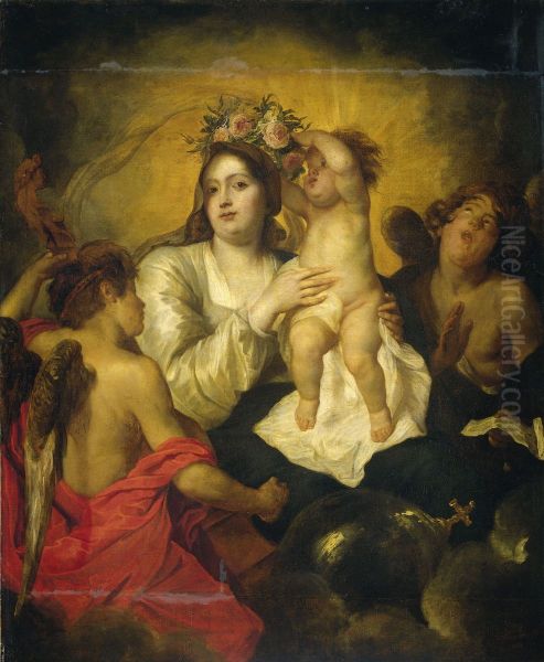 The Virgin Crowned by the Infant Christ Oil Painting by Thomas Willeboirts Bosschaert