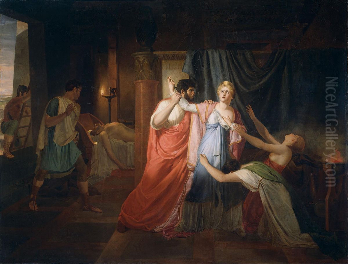 Proculeius Preventing Cleopatra from Stabbing herself Oil Painting by Jean-Eugene-Charles Alberti