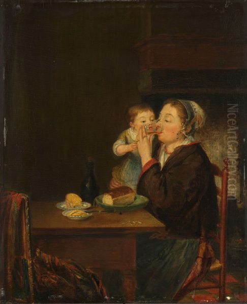 Een moeder met haar kind Oil Painting by Louis Bernard Coclers