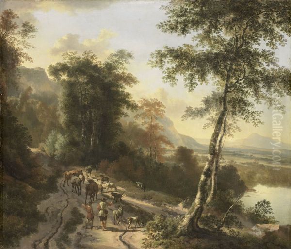 Landschap met veedrijvers Oil Painting by Jan Hackaert