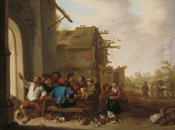 Gezelschap voor een dorpsherberg Oil Painting by Cornelis Saftleven