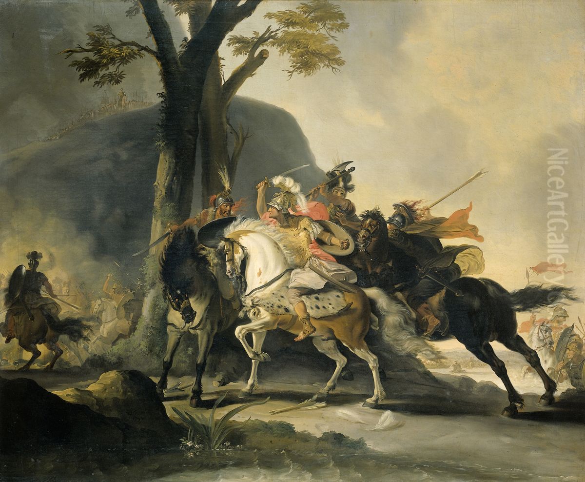 Alexander the Great at the Battle of the Granicus against the Persians Oil Painting by Cornelis Troost